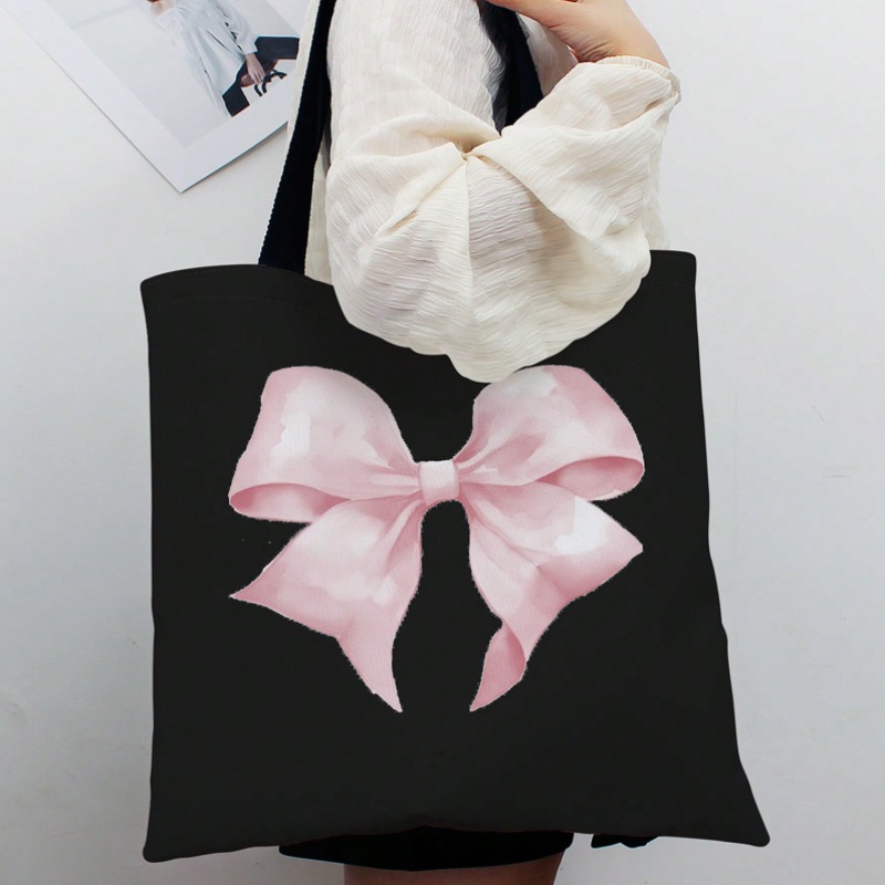 Canvas Tote Designer - ROMWE Kawaii Bow Pattern Canvas Shoulder