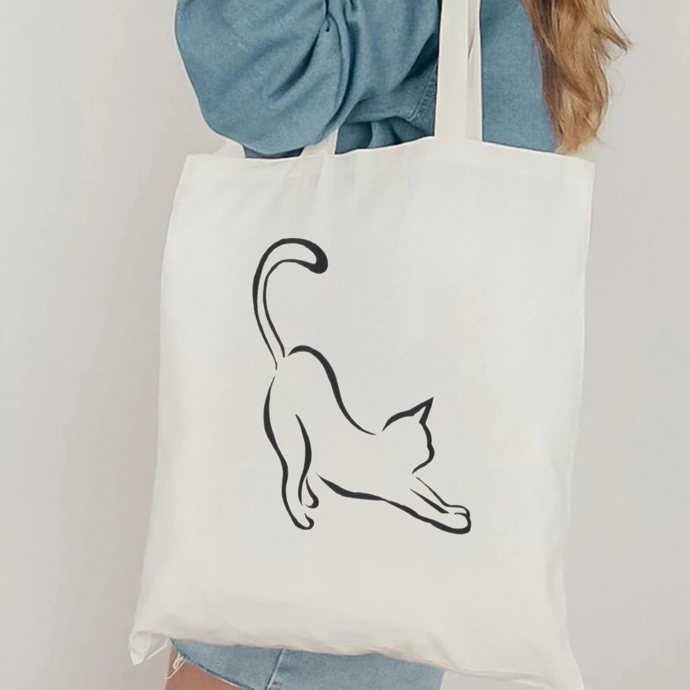 Canvas Tote Designer - Minimalist Cat Line Art Canvas Tote