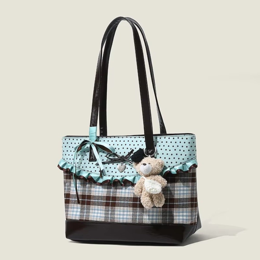 Canvas Tote Designer - Mint Green Canvas Tote Bag Plaid