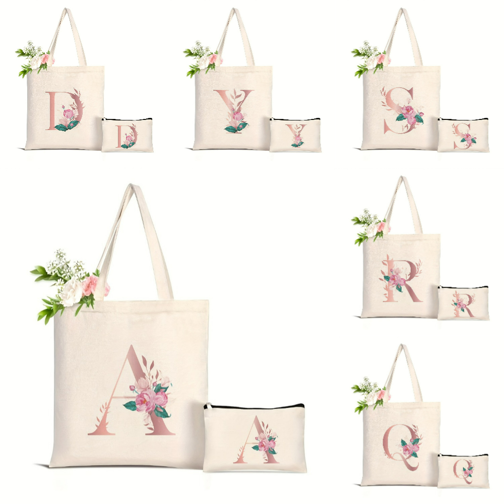 Canvas Tote Designer - 1pc Floral Love Letter Print Tote