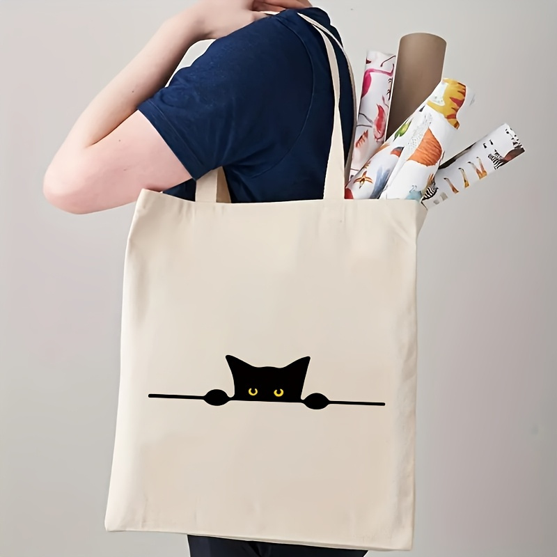 Linear Cat Print Pattern Fashi - đánh giá và giá Canvas Tote Designer