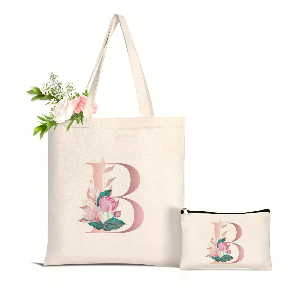 1pc Floral Love Letter Print T - đánh giá và giá Canvas Tote Designer